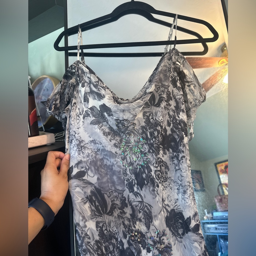 Lapis Silk Black and Grey Floral Dress - Picture 9 of 14